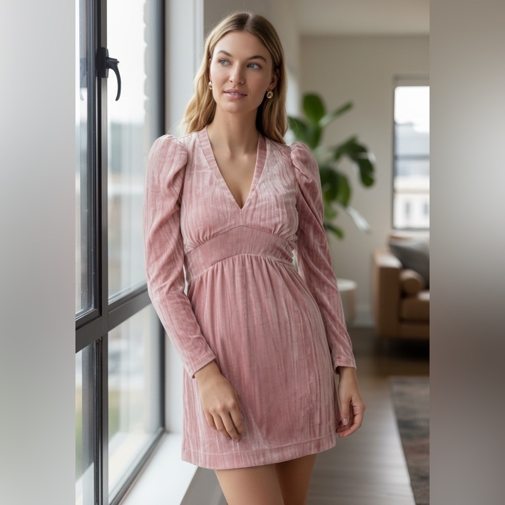 Rachel Parcell Pink Long Sleeve Velvet Mini Dress SZ 0 NWT
